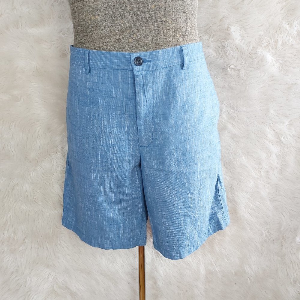 Perry Ellis Portfolio Men's Blue 100% Cotton Flat Front Shorts Size 36